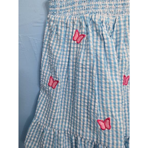 Rare Editions Aqua Check Seersucker Pink Butterfly Dress & Bloomers 12 Months - Picture 5 of 7